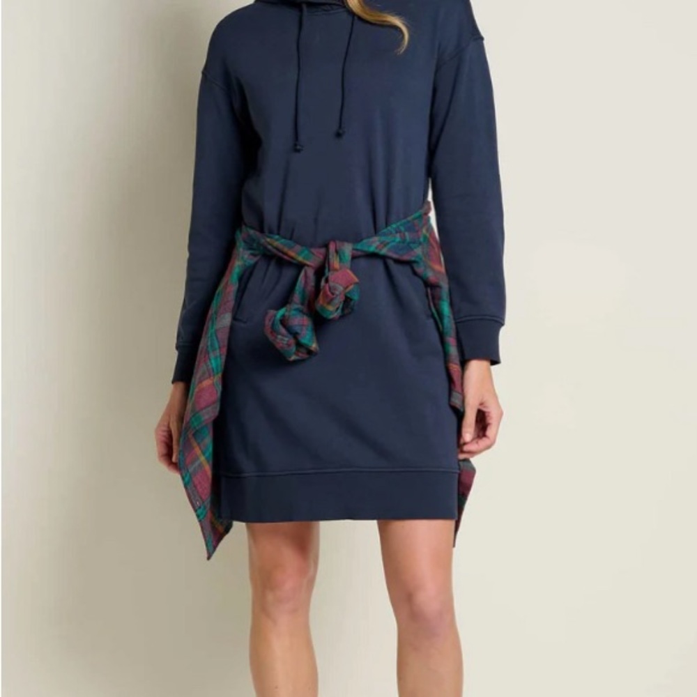 Toad&Co Navy Hoodie Mini Dress with Drawstring